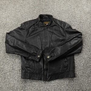 VTG Trailmaster Jacket Mens 38 Black Leather Motorcyle Biker Western Bomber Coat